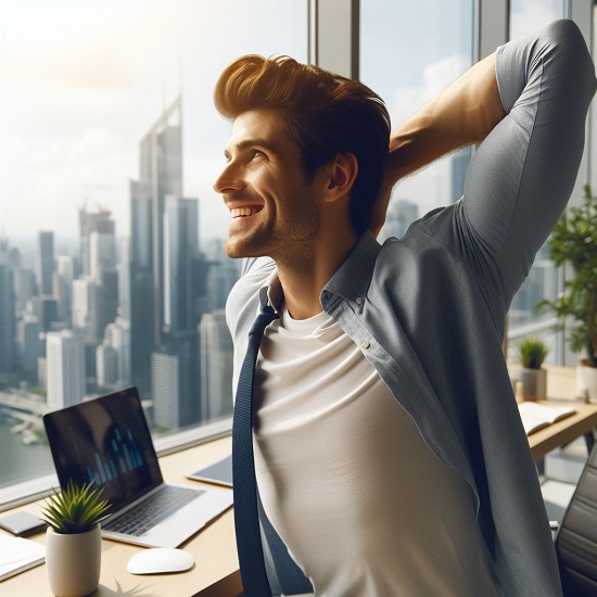 Un homme qui s'étire dans un bureau au travail